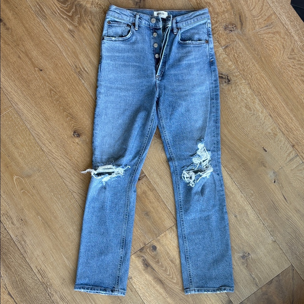 Agolde Light Wash Ripped Straight-Leg Jeans